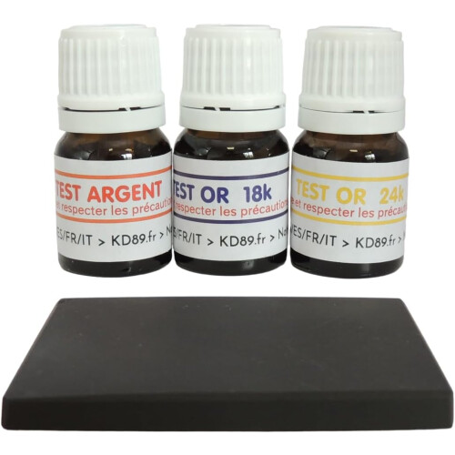 Solução de teste de ouro e prata, 18-24 quilates, com pedra de toque natural e manual multilíngue, 2,5 ml
