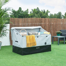 casa.pro Baú de Arrumação para Jardim, 850 L, Lona Impermeável e Aço, Cinzento e Preto, 147x86x109 cm