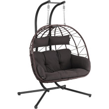 HinHocker Cadeira Suspensa para 2 Pessoas, Estrutura de Aço, Castanho, Interior e Exterior