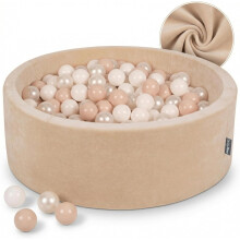 KiddyMoon Piscina de Bolas Redonda, 90x30 cm, 200 Bolas de 7cm, Bege e Branco Pérola, Zona de Jogo para Crianças