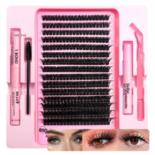 Lot de 320 bouquets de faux cils en grappe, 10-16 mm, effet œil de chat, fins et doux pour usage personnel