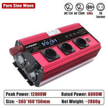 Convertisseur de courant 12V 12000W de crête, 6000W continu, onde sinusoïdale modifiée, écran LCD, pour camping-car et solaire