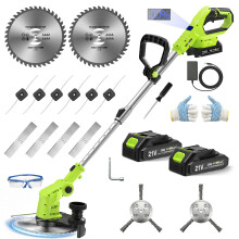 VOERJIA Tondeuse à gazon sans fil 21V 850W 24000RPM, débroussailleuse avec écran LCD et 2 batteries 2.0Ah