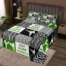 Conjunto de colcha de decoração de karaté, tamanho duplo, verde, design geométrico para quarto