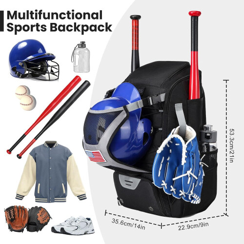 Bolsa de equipamento de beisebol, conjunto de 1, impermeável, poliéster, 21 x 14 x 9 polegadas 1