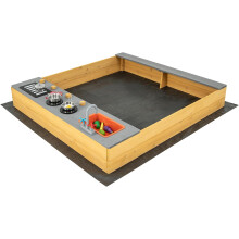 GOPLUS, caixa de areia de madeira 3 em 1 com banco, 135 x 125 x 20 cm, para exterior e jardim