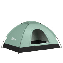 Outsunny Tente de camping biplace camouflage, 206x185x120 cm, fibre de verre, vert foncé