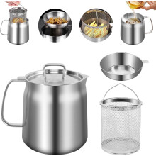 Olla de filtro de óleo em aço inoxidável 304, 1,5 L, com cesta de fritura e tampa, para cozinha