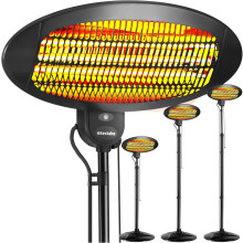 tectake Calefactor de Infrarrojos Solaris Monolith, 2000W, 3 Níveis de Potência, Ajustável em Altura, Preto
