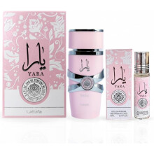 Lattafa Yara, conjunto de 2 peças para mulher, Eau de Parfum Spray 100 ml e Óleo de Perfume Concentrado 0,34 ml