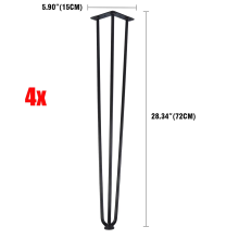 Lot de 4 Pieds de Table en Acier Noir, Support de Meuble en Forme d'Épingle à Cheveux, 72 cm