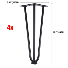 Lot de 4 Pieds de table en fer en forme d'épingle à cheveux, 40 cm, Noir, pour bureau et meuble DIY