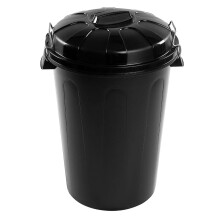 Cubo de lixo com asa de metal, 100 L, plástico resistente, 74,5 x 57 x 57 cm, preto