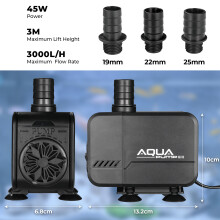 Submersible waterpomp, 45W 3000L H, zwart, voor vijver en aquarium