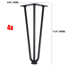 Lot de 4 Pieds de table en métal en forme d'épingle à cheveux, 30 cm, Noir, pour Bureau et Meuble DIY