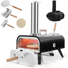 COSTWAY forno de pizza exterior, 3 camadas, aço inoxidável, preto e prata, com pedra de 30 cm e pés dobráveis