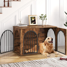 Hzuaneri jaula para cães duplex, 3 portas com arco, madeira e aço, castanho rústico, 100 x 60 x 63 cm