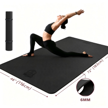 HAPBEAR Tapis de Yoga Extra Large, 8 mm, TPE Noir, Antidérapant pour Pilates et Fitness à domicile