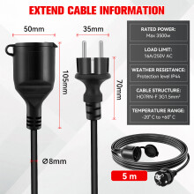 Rallonge extérieure 5m, câble en caoutchouc flexible IP44, 3500W 16A, pour outils de jardin