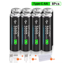 CITYORK Lot de 8 piles rechargeables Li-ion AA et AAA 1,5 V USB Type-C pour appareils électroniques