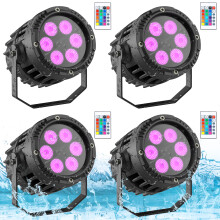 U'King set van 4 LED podiumlampen, IP65 waterdicht, 3x6W RGB, zwart, voor DJ en concert