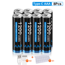 CITYORK Lot de 8 piles AAA 1,5 V Li-ion rechargeables, port USB Type-C, pour télécommande et jouet