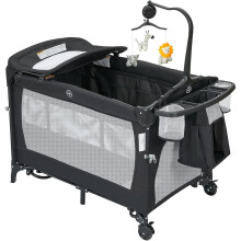 Lit bébé 4-en-1 et berceau, parc de jeu avec table à langer et matelas, Noir