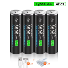 CITYORK Lot de 4 piles rechargeables AA et AAA Li-ion 1,5 V, port USB Type-C, pour télécommande et jouet