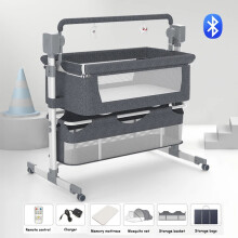 MAGIC ZC Lit cododo électrique 3-en-1, berceau portable avec balancement intelligent 5 vitesses, gris