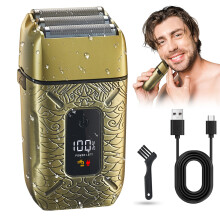 Rasoir électrique à triple lame pour homme, métal, avec dispositif de blanchiment, rechargeable