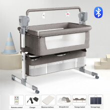 MAGIC ZC Lit cododo électrique 3-en-1, berceau portable avec balancement intelligent 5 vitesses, hauteur réglable et roulettes