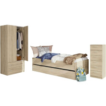Miroytengo conjunto de móveis para quarto juvenil Tibet, estilo natural, castanho, cama 105x190 cm, armário e cómoda