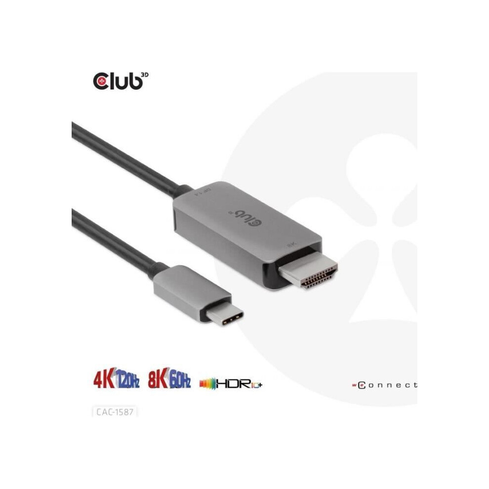 Club3d Club 3D Usb Gen2 Typ-C Auf Hdmi 4K120hz/8K60hz Hdr10, Dsc1.2 Kabel M/M 3M Silber Cac-1587 - Image 4