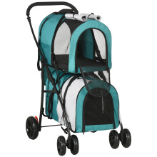 Pawhut Doppelter faltbarer Transportwagen für Hunde und Katzen, Grün, 66x50x98 cm