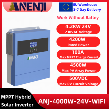 Hybride zonnepaneel omvormer, 4000W, 24V, pure sinusgolf, met MPPT 120A en WiFi voor thuisgebruik