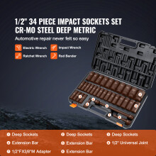 SucceBuy Schlagschrauber-Steckschlüsselsatz, 34PCs, Cr-Mo
