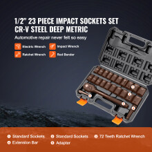 SucceBuy Schlagschrauber-Steckschlüsselsatz, 23PCs, Cr-V, SAE und metrisch, für Kfz-Wartung