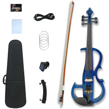 Viola elétrica azul 4/4, corpo de madeira maciça, com acessórios de ébano, para principiantes