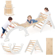 COSTWAY conjunto de escalada Montessori 7 em 1, triângulo, arco e rampa em madeira de faia, cinzento, para crianças 1+ anos