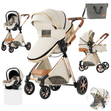 Poussette 3 en 1 avec système de voyage, landau, siège auto, structure légère pliable et compacte
