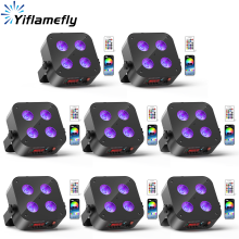 Yiflamefly 8er-Set PAR-Scheinwerfer, 4x18W RGBWAUV LED, kabellos mit Akku, APP und DMX-Steuerung