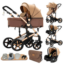 Poussette 3 en 1, Système de voyage avec landau et siège auto, Structure légère pliable, Roues amortissantes