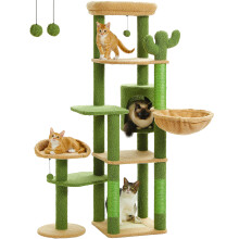 Cactus kattenboom, meervoudige niveaus, met krabpaal, hangmat en condo, voor binnenshuis