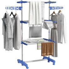 HOMCOM estufa de roupa vertical dobrável, aço inoxidável, azul, 6 rodas, 142x55x152 cm
