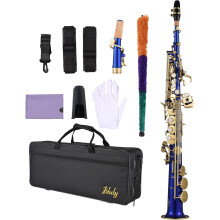Btuty Saxofone Soprano Reto Bb, Instrumento de Sopro de Madeira, Latão, Azul, para Estudantes e Principiantes
