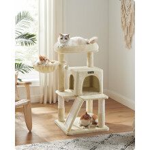Feandrea krabberboom, 48x48x96 cm, met grote platform en grot, Beige, Lichtgrijs