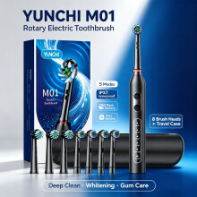 YUNCHI M01 Brosse à dents électrique rotative, 40000 tr/min, 5 modes, IPX7, avec 8 têtes et étui