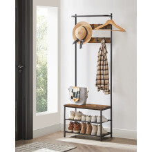 VASAGLE kledingkast met bank en schoenenrek, 32,2x64x180 cm, 9 verwijderbare haken, staal en stof