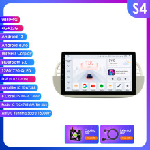 Hizpo autoradio 2Din 9 inch voor FIAT 500 2007-2014, Android Auto, CarPlay draadloos, GPS navigatie, 8Core 4G 32G