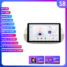 Hizpo 2Din autoradio, 9 inch scherm, Android Auto en CarPlay draadloos, GPS navigatie, S8 8G 128G voor FIAT 500 2007-2014